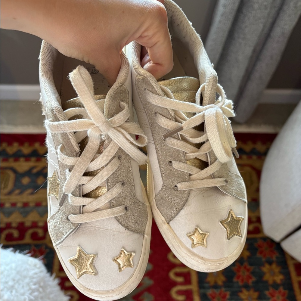 White Leather Sneakers with Gold Star Accents